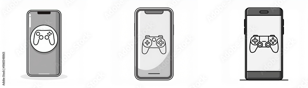 Fototapete three smartphones with different designs are shown with a gamepad icon displayed on the screen.
