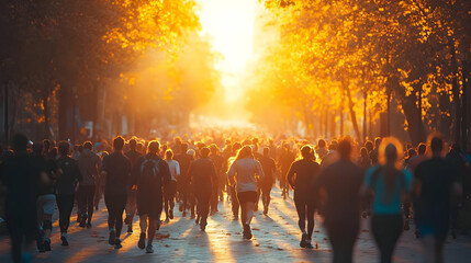 Fototapeta premium Silhouettes of Runners in a Park at Sunset - Photo