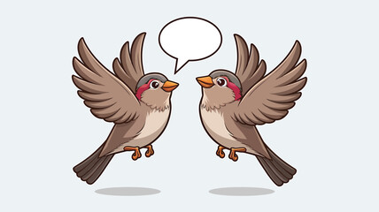 Cartoon Birds in Conversation With Speech Bubble 