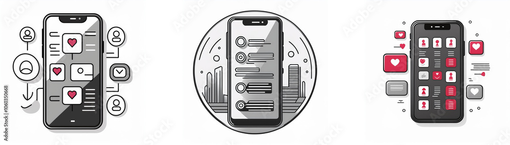 Aufkleber a simple illustration of a modern smartphone screen with various app icons and other graphic element