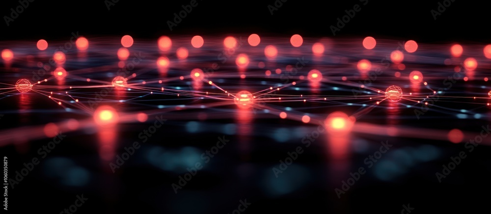 Poster abstract digital network with glowing nodes and connections.