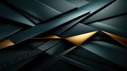 Abstract composition of layered dark and gold panels creating a modern, sleek aesthetic.