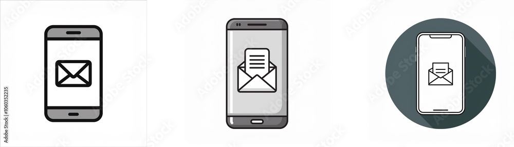 Leinwandbilder three different icons showing a smartphone with an email notification on its screen.