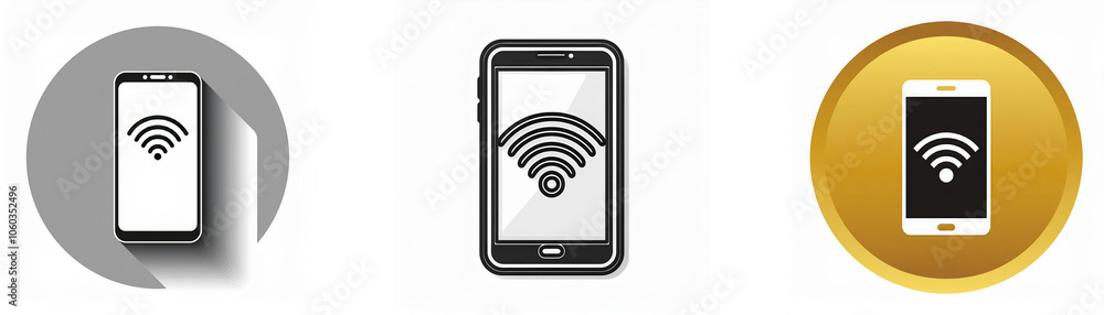 Poster Three different styles of a smartphone with wifi symbol on the screen.