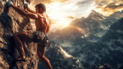 Male Rock Climber Scaling a Cliff Face