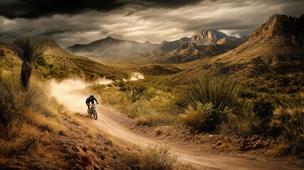 Mountain Biker Navigating a Rugged Trail