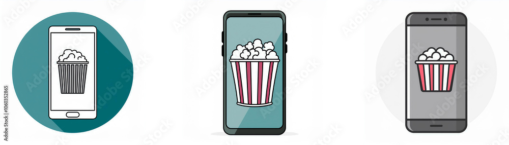 Poster three smartphones with a bucket of popcorn displayed on the screen.