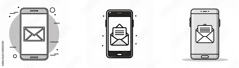 Aufkleber three different illustrations of a mobile phone with a new email notification.