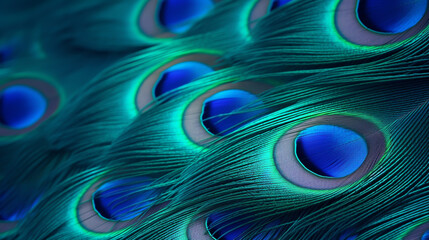 Obraz premium Blue peacock feathers in closeup