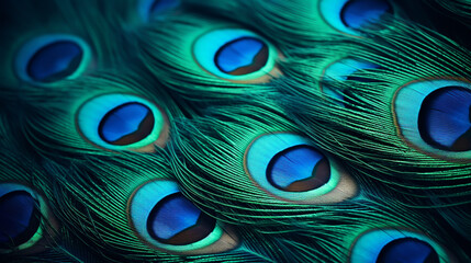 Obraz premium Blue peacock feathers in closeup