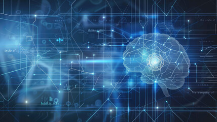 Obraz premium AI Brain Hologram on Blue Background