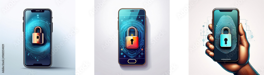 Aufkleber three different depictions of a mobile phone displaying a padlock.