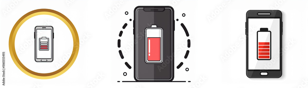 Aufkleber three smartphone icons, each with a battery indicator depicting various charge levels.