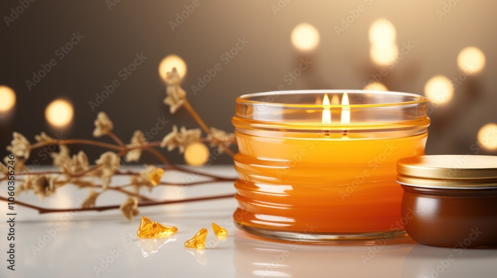 Aufkleber a serene display of a glowing candle and decorative elements, creating a calming atmosphere.