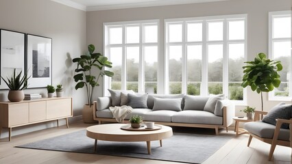 Scandinavian Inspired Living Room with Cozy Neutrals, Soft Lighting, and Lush Greenery for a Calming Atmosphere (19)
