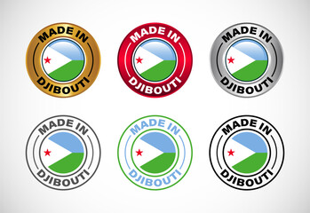 Made in Djibouti label icon with flag. Icon set for business, badge, seal, sticker, logo, and symbol
