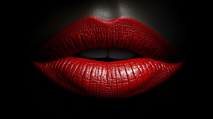 Captivating close-up of bold red lips illuminated against a dark backdrop, symbolizing allure and confidence in vibrant beauty