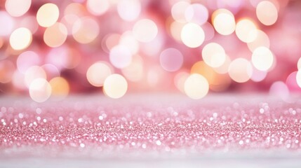 Fototapeta premium Sparkling pink bokeh lights create a dreamy and festive atmosphere, AI