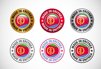 Made in Eritrea label icon with flag. Icon set for business, badge, seal, sticker, logo, and symbol
