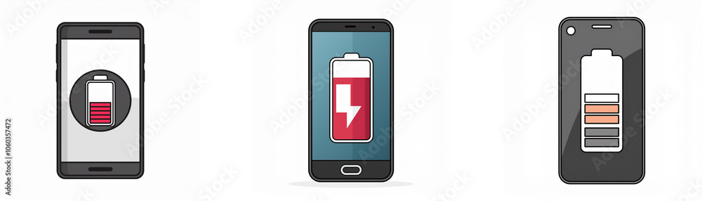 Aufkleber three smartphones with different battery levels are shown in the image.