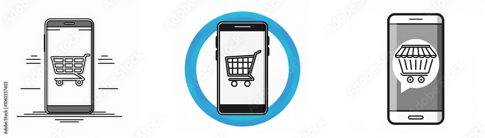 Poster three smartphones, each displaying a shopping cart icon.