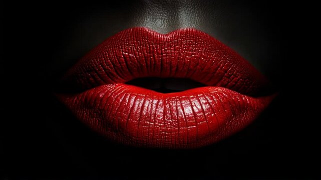 Captivating crimson lips illuminated against a dark backdrop in a striking display of elegance and artistry
