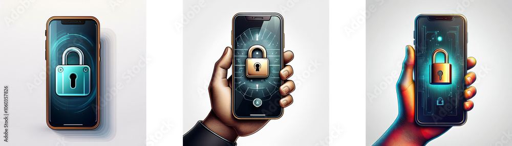 Aufkleber three smartphones with a padlock icon in the display.