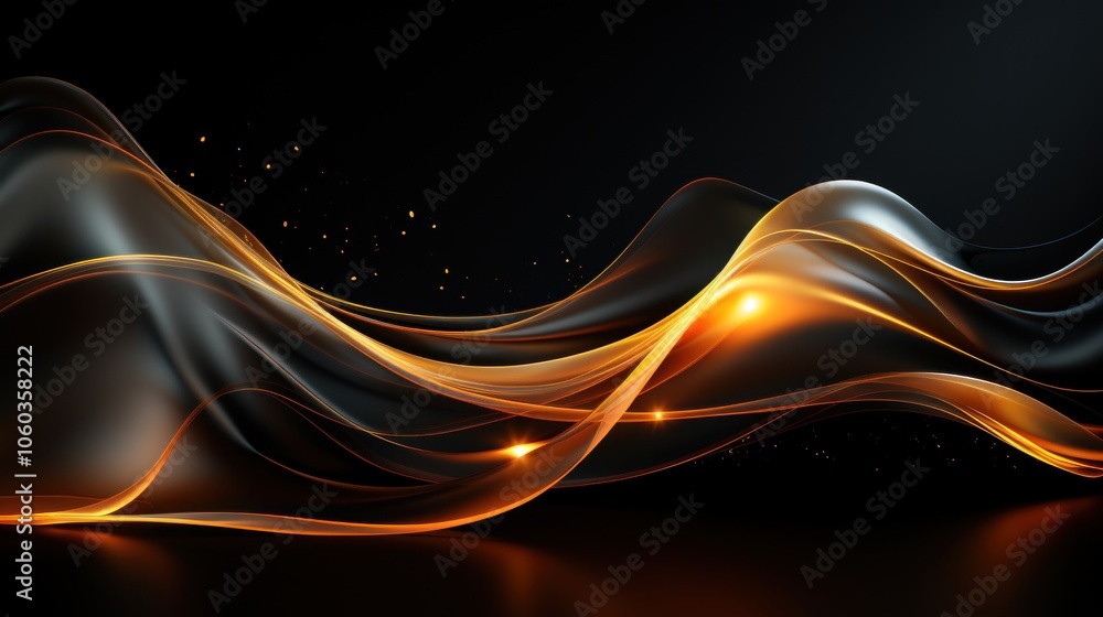 Poster abstract waves of light and color create a dynamic, flowing design on a dark background.