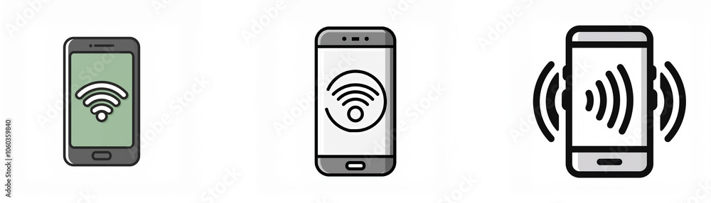 Poster three depictions of a smartphone with a wifi symbol on the screen, the first showing a simple symbol