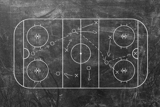 Image of hand drawn hockey tactic plan on blackboard. Way to glory and hockey championship. - Powered by Adobe
