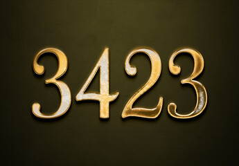 Old gold effect of 3423 number with 3D glossy style Mockup.
