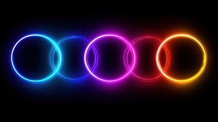 A series of colorful neon circles on a black background, creating a vibrant visual effect.