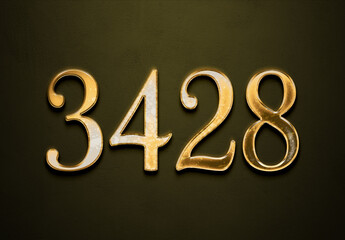 Old gold effect of 3428 number with 3D glossy style Mockup.