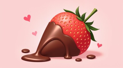 Delicious chocolate-covered strawberry garnished with hearts, perfect for romantic occasions, set against a soft pink background, highlighting a sweet treat