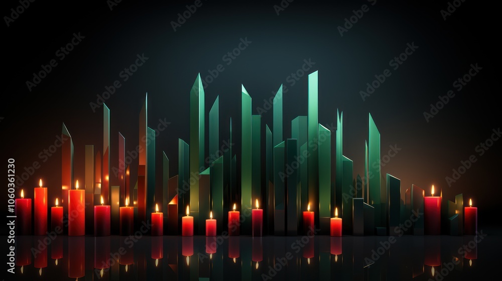 Poster a modern display featuring colorful candles and geometric shapes creating a serene ambiance.