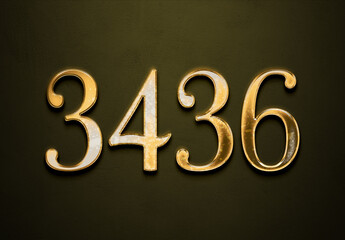 Old gold effect of 3436 number with 3D glossy style Mockup.