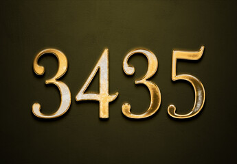 Old gold effect of 3435 number with 3D glossy style Mockup.
