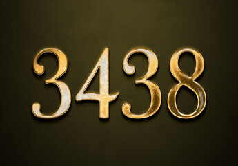 Old gold effect of 3438 number with 3D glossy style Mockup.