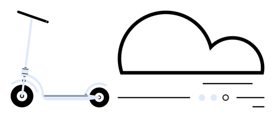 Electric scooter paired with a cloud, representing modern connectivity and eco-friendly transportation. Ideal for urban commuting, green energy themes, technology advancements, smart cities