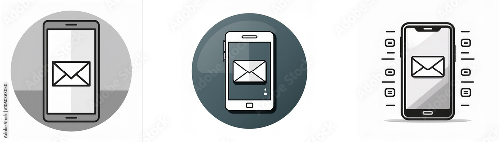 Leinwandbilder three different representations of a smartphone with a notification indicating an email received.