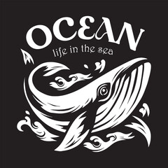 Vintage whale logo illustration