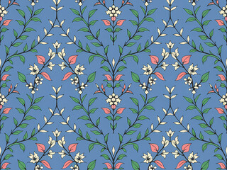 damask floral pattern, surface pattern, design, watercolor, illustration