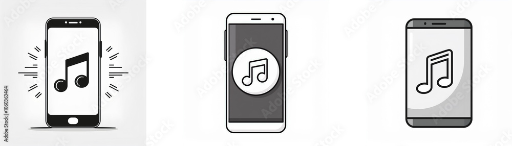 Poster three smartphone icons with music notes displayed on the screens.