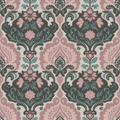 damask floral pattern, surface pattern, design, watercolor, illustration