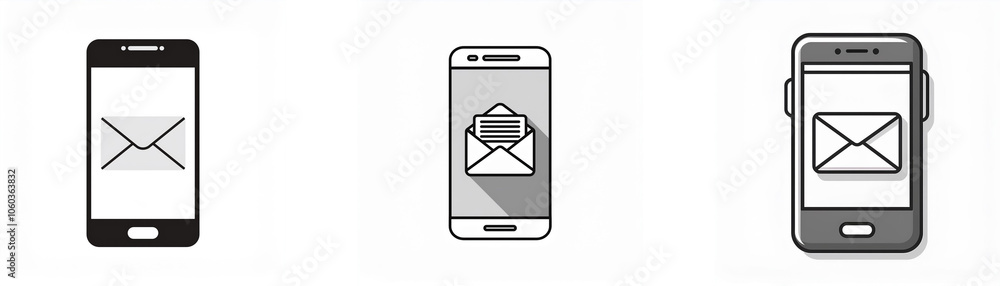 Poster three smartphones with an envelope icon on the screen, representing email notifications.
