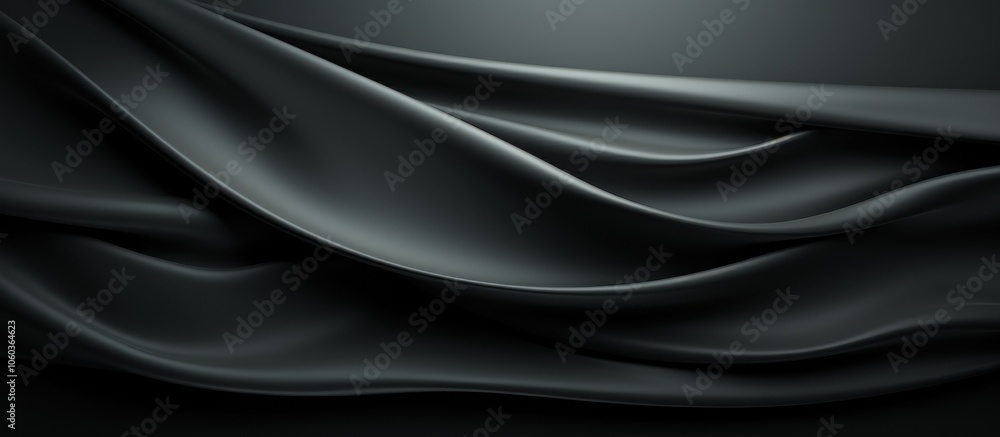 Poster a close-up of flowing black fabric creating smooth, elegant curves and shadows.