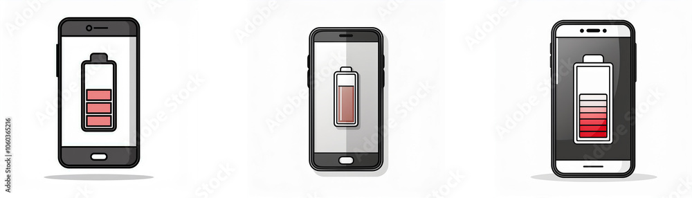 Aufkleber three smartphone icons showing different battery levels.