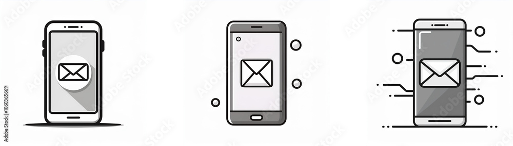 Leinwandbilder three different illustrations showing a smartphone with an email icon in the middle of the screen.