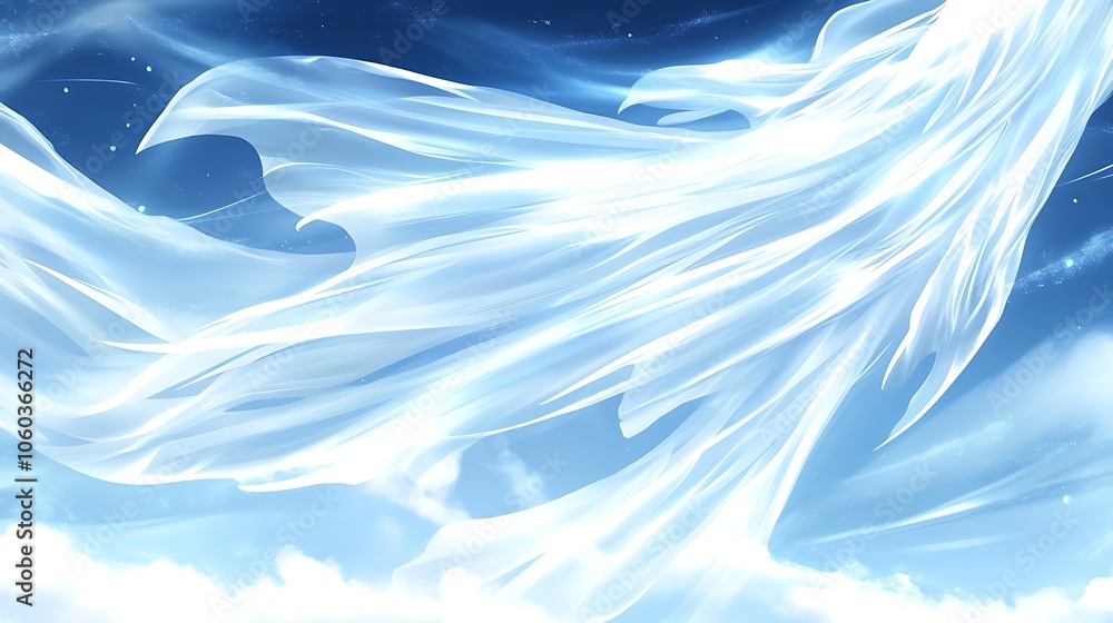 Aufkleber abstract white fabric flowing in blue sky abstract gradient background with copy space