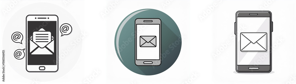 Poster three different illustrations of a smartphone with an email notification.